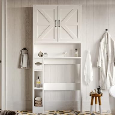 oneinmil Over The Toilet Storage Cabinet with Tissue Holder, 70" Tall Bathroom Cabinet with Doors and Adjustable Shelves, Family Storage Rack for Bathroom, Laundry - Image 3