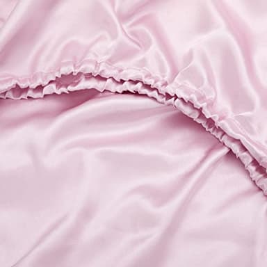 Queen Silk Satin Fitted Sheet, Soft Deep Pocket Single Bottom Bed Sheets Sold Separately, Wrinkle Free, Non- Fading, Breathable, Fully Elasticized(Queen Size, Pink) - Image 4