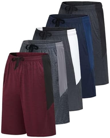Real Essentials Men’s 5 Pack: 9" Dry-Fit Shorts – Athletic Gym, Workout, Basketball, Running, Casual Lounge Active Pockets, Set 2, L - Image 1