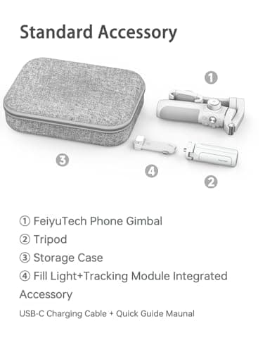 FeiyuTech VB4 Kit 3-Axis Smartphone Gimbal–Built-in 8.5" Extension Rod, AI Face Tracking&Fill Light, Carrying Case for for iPhone,Samsung Galaxy, Google Pixel Series, Motorola – Payload 9.2 oz - Image 9