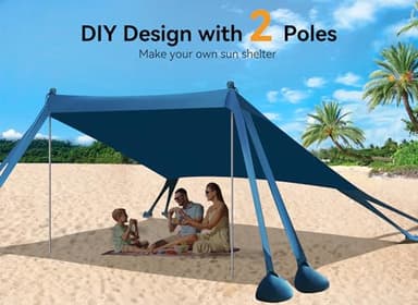 Vibemo Beach Tent, Beach Canopy Sun Shade with UPF50+ UV Protection, 10x10ft, Includes 8 Sandbags, Sand Shovel, Ground Pegs & 4 Stability Poles, Pop Up Sun Shelter for Camping, Picnics, Backyard Fun - Image 4