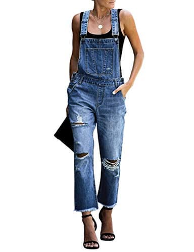 luvamia Women's Casual Distressed Adjustable Denim Bib Overalls Jeans Pants Jumpsuits Denim Blue Size Large - Image 1