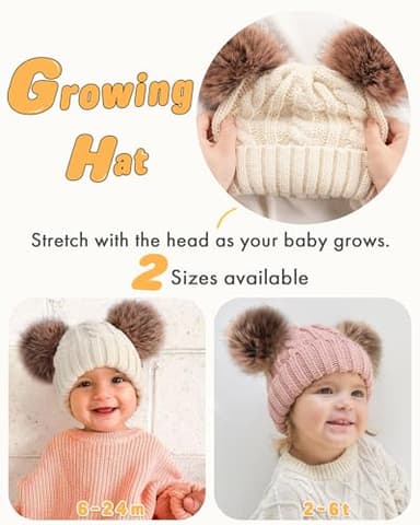 FURTALK Toddler Warm Winter Hat Kids Baby Knitted Soft Beanie with Double Faux Fur Pom Poms for Girls Boys Rose Red,2-6 Years - Image 4