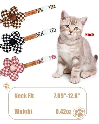 GoldTiger Stylish Black and White Checkered Cat Collar with Flower - Breakaway Safety Collar and Adjustable Size 7.09-12.6 inches for Small to Medium Cats (Black) - Image 5
