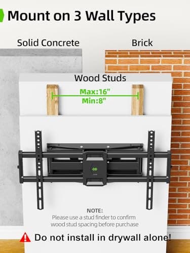 USX MOUNT Full Motion TV Mount for 42-80 Inch Flat Screen TVs up to 120 lbs, Swivel TV Wall Mount Bracket Dual Articulating Arms, Tool-Free Tilt Max Vesa 600x400mm, for 8-16 in Wood Studs - Image 6