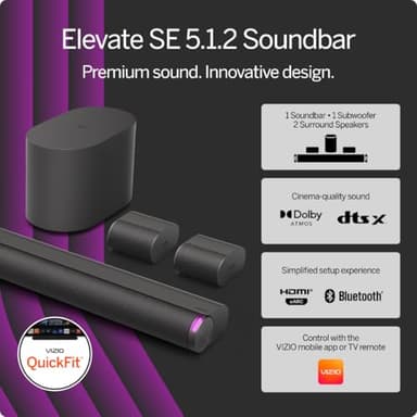 VIZIO 5.1.2 Elevate SE Soundbar, Wireless Subwoofer, Surround Sound w/Dolby Atmos & DTS:X, Bluetooth Speaker, QuickFit™ Compatible – SL512X-08 (New, 2024 Model) - Image 2