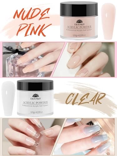 EBANKU Acrylic Powder Set 4 Colors Acrylic Nail Powder Nude Pink White Clear Acrylic Powder for Acrylic Nail Extension Nail Carving, Long-Lasting, No Nail Lamp Needed, Large Capacity 4.23oz*4 - Image 3