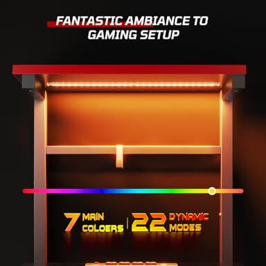 Bestier Gaming Desk with Power Outlets, 61 Inch Large Led Gamer Desk with 4 Tiers Reversible Shelves, PC Gaming Table with Headset Hook & Side Storage Bag for Bedroom (Black 3D Carbon Fiber) - Image 6