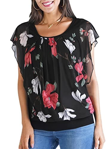 BAISHENGGT Plus Size Tops for Women, Women's Flared Short Sleeve Mesh Top 3X-Large Black - Image 6