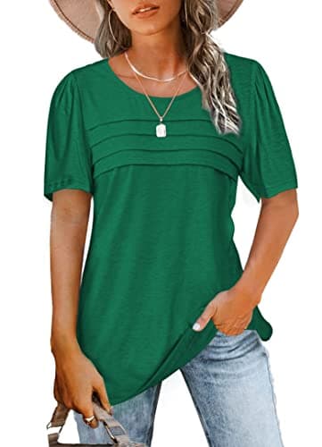 JomeDesign T Shirts for Women Short Sleeve Elegant Blouses Puff Sleeve Summer Tops Green XX-Large - Image 1