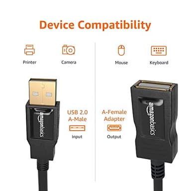 Amazon Basics USB-A 2.0 Extension Cable, Male to Female, 480Mbps Transfer Speed, 9.8 Foot, Black - Image 6