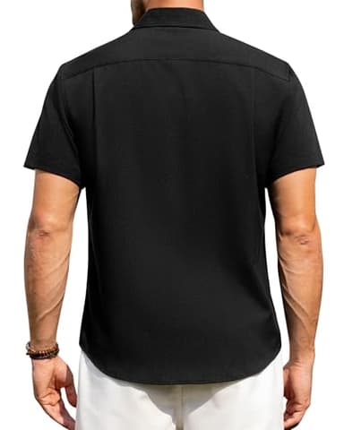 Alimens & Gentle Mens Linen Shirts Short Sleeve Button Down Shirts Wrinkle Free Casual Vacation Beach Summer Tops,Black,XL - Image 4