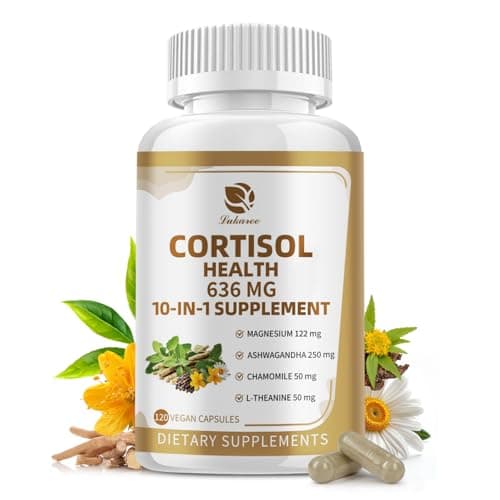 10-in-1 Cortisol Supplements with Magnesium, Ashwagandha, Chamomile, L-Theanine, Phosphatidylserine, St. John's Wort, Astragalus, Vitamin C & D3, for Women Men, 120 Vegan Capsules for 2 Month, Non-GMO - Image 1