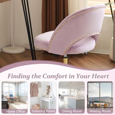 VINGLI Modern Velvet Small Office Chair,Cute Desk Chair With Wheels,Gold Base/Studs,Comfy Armless Swivel Vanity Task Chair For Women/Girl/Kids,Nail Tech Chair For Office,Small Space,Mauve Light Purple - Image 7