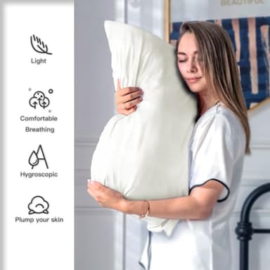 Silk Pillow Cases 2 Pack Soft Breathable and Sliky King Size Pillow Cases Set of 2,Natural Mulberry Satin Silk Pillowcase with Hidden Zipper for Hair and Skin (Ivory,20"X 36",2pcs) - Image 3