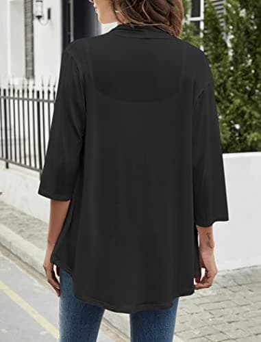 Yekaty Women's 3/4 Sleeves Lightweight Black Cardigans Loose Casual Cardigan Open Front Sweaters - Image 5