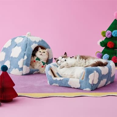 Lesure Cute Cat Beds for Indoor Cats - 2 in 1 Cat Cave Bed for Kittens and Small Pets with Removable Washable Cushioned Pillow, Cozy Kitten Tent with Non-Slip Bottom, Blue, 16 inches - Image 2