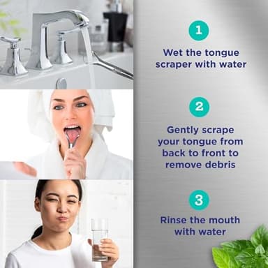 GuruNanda Tongue Scraper for Adults (2 Pack) with Travel Case, 420 Medical-Grade 100% Stainless Steel Tongue Cleaner, Aids in Fresh Breath & Oral Care - Image 4