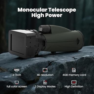 Monocular Telescope High Power,4K Electronic Eyepiece Camera with 3in Full Color Screen,Fits 22mm-46mm Optical Telescopes and Microscopes(4GB Memory Card) for Bird Watching Camping Astrophotography - Image 2