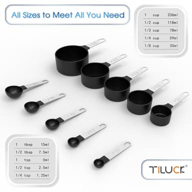 TILUCK Measuring Cups & Spoons Set, Stackable Cups and Spoons, Nesting Measure Cups with Stainless Steel Handle, Kitchen Gadgets for Cooking & Baking (Black) - Image 3