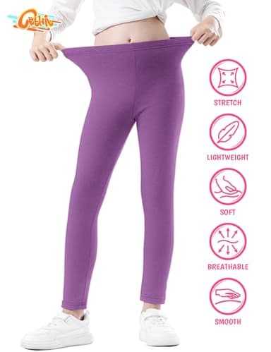 Toddler Cotton Leggings, Soft & Breathable Stretchy Full Length Leggings for Girls, Grape Purple, 3T - Image 3