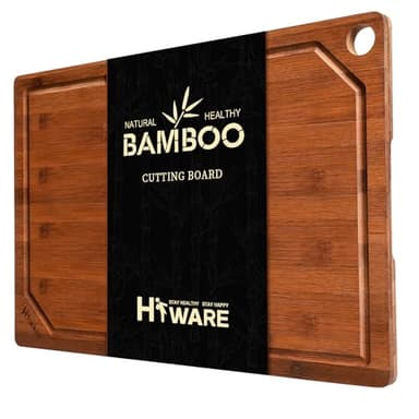 Hiware Wood Cutting Boards for Kitchen, Heavy Duty Bamboo Cutting Board with Juice Groove, Bamboo Chopping Board Set for Meat, Vegetables - 18" x 12" - Image 1