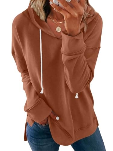 Women Long Sleeve Casual Warm Sweatshirt Relaxed Drawstring Hoodie Tunic Tops Fall Pullover Caramel Brown XX-Large - Image 1
