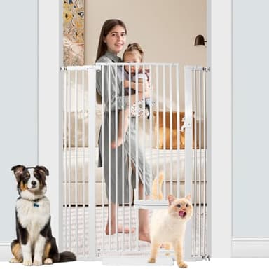 SHYUJAJIE 55 Inch Extra Tall Pet Gate with Small Cat Door, Adjustable 29.55" - 40.55", Dog Gate with Easy Walk Thru Pet Door for Stairs, Doorway, House - Image 1