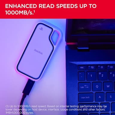 SanDisk 2TB Extreme Portable SSD, Officially Licensed for PlayStation 5 Console and PC - up to 1000MB/s, USB-C, USB 3.2 Gen 2, Drop Protection - External Solid State Drive - SDSSDE62P-2T00-G25 - Image 3