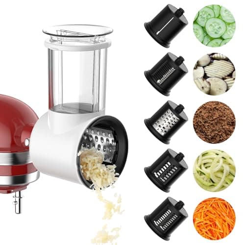 Slicer Shredder Attachment for Kitchen Aid Stand Mixer, Cheese Grater Attachment for Kitchen Aid Stand Mixer, Salad Maker Accessory, Food Processor with 5 Blades by FGREEBLE, High Volume, White - Image 1