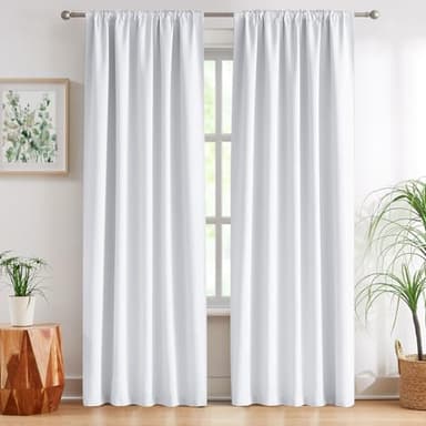 Greyish White Full Blackout Curtains 84 Inches Long, Light Blocking Back Tab and Rod Pocket Thermal Insulated Curtains with White Coating, White Bedroom Window Panels,52 by 84,2 Pieces - Image 3
