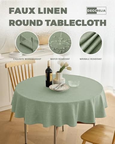 Decorelia Faux Linen Round Tablecloths 60 inch, Waterproof Decorative Washable Texture Rustic Circle Table Cloth Cover for Dining Kitchen Party Farmhouse Outdoor(60 Inch,Round (2-4 Seats),Sage Green) - Image 3
