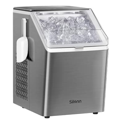 Silonn Ice Makers Countertop, 44lbs Per Day, 2 Ways to Add Water, Auto Self-Cleaning, Stainless Steel Ice Machine for Home Office Bar Party - Image 1
