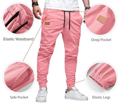 JMIERR Mens Casual Joggers Pants - Cotton Drawstring Chino Cargo Pants Twill Track Jogging Sweatpants with Pockets, M, Peach Blossom - Image 2
