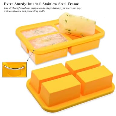 Bangp 1-Cup Silicone Freezer Trays with Lid,2 Pack,Easy-Release Silicone Freezing Tray for Soup Ice Cubes,Soup Freezer Molds,Freeze & Store Broth,Sauce,Leftovers - Makes 8 Perfect 1 Cup Portions - Image 3