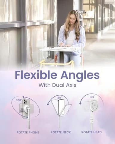 KraftGeek Magnetic Phone Tripod for iPhone MagSafe – 66'' Automatic Selfie Stick with Remote, Portable Tripod Stand for Video Recording, Travel, Vlogging (White) - Image 5