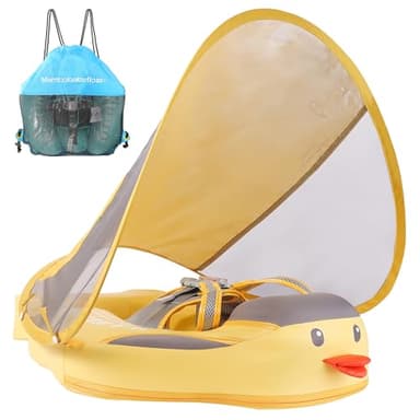Mambobaby Float Add Tail Baby Swim Float with Canopy, Non-Inflatable Solid Baby Float, Upgrade Soft Waterproof Skin-Friendly Leather Material Infant Swim Float (Special Edition Yellow) - Image 1