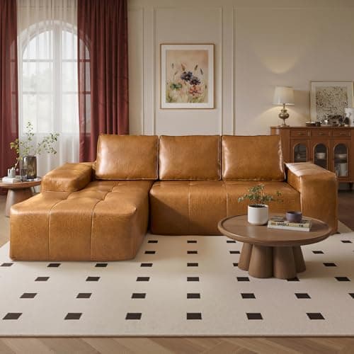 ovios Sectional Cloud Couch for Living Room, Modular Floor Sofa with Plush Corduroy, No Assembly Required, Big Comfy Couches Set with Fluffy Memory Foam, Stupendous U Shaped Sofas with Chaise, Brown - Image 1