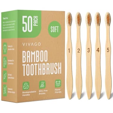 VIVAGO Bamboo Toothbrushes Bulk Soft Bristles (50 Pack) - Eco-Friendly, Natural Wooden Toothbrush - Image 1