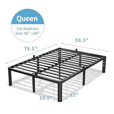 VIPSHOW 12 Inch Queen Bed Frame, 3500Lbs Heavy Duty Metal Platform with Round Corner Legs Mattress Slide Stopper, Steel Slat Support No Box Spring Needed, Noise Free, Non-Slip, Easy Assembly - Image 3