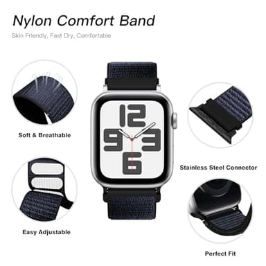 6 Pack Nylon Sport Loop Band Compatible with Apple Watch Band 38mm 40mm 41mm 42mm 44mm 45mm 46mm 49mm Women Men, Soft Adjustable Replacement Straps for iWatch Series 11 10 9 8 7 6 5 4 3 2 1 SE Ultra - Image 3