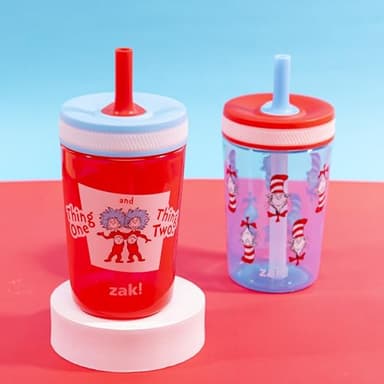 Zak Designs Dr. Seuss Kelso Toddler Cups For Travel or At Home, 15oz 2-Pack Durable Plastic Sippy Cups With Leak-Proof Design is Perfect for Kids (The Cat in the Hat) - Image 9