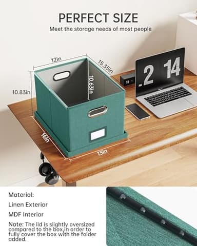 2 Pack File Storage Organizer, Document Organizer, Portable File Box with Lid, Fit for Letter/Legal File Folder Storage,Forest-green-Box only - Image 3