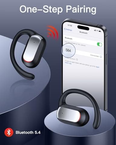 TAGRY Open Ear Headphones Wireless Earbuds, 48Hrs Playtime, Bluetooth 5.4 Ear Buds, Open Ear Bud with Earhook, Mic, Charging Case, IPX7 Waterproof Earphones for Sport Fitness Gym Running Black - Image 3