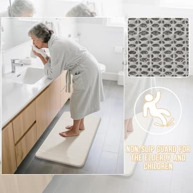 Yimobra Long Bath Mat 44"x24", Super Soft Quick Dry Memory Foam Bathroom Rug, Water Absorbent, Non Slip Backing Machine Washable for Tub Shower, Thick Comfort Support, Cream - Image 6
