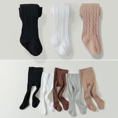 EPEIUS Baby Tights Toddler & Little Girls Cable Knit Tights Solid Cotton Stockings Seamless Footed Leggings Pantyhose Dress Tights Clothes 4-6 Years 3 Pack,Black/White/Khaki,XL - Image 6