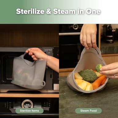 Haakaa Silicone Microwave Steamer & Steriliser Bag, 70oz/2000ml Large Capacity Reusable Steaming Bags for Baby Bottles, Breast Pump, Accessories, Pacifiers,Teethers, Great for Home&On The Go, Grey/1PC - Image 5