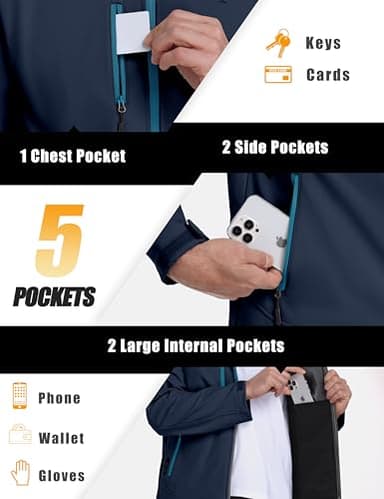 Little Donkey Andy Men’s Softshell Jacket with Removable Hood, Fleece Lined and Water Repellent Deep Blue Size S - Image 5