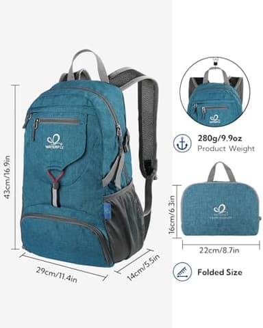 WATERFLY Small Lightweight Packable Backpack: 20l Ultra Light Foldable Travel Hiking Camping Daypack Day Pack for Man Woman - Image 3