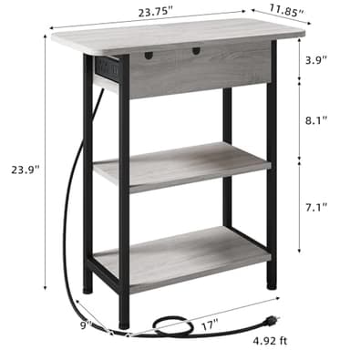 LIDYUK End Table with Charging Station, Set of 2 Flip Top Narrow Side Table for Small Spaces, Nightstands Set of 2 for Bedroom, End Tables Living Room with Storage Shelves, Light Grey - Image 7